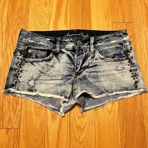 Embellished Acid Wash Denim Shorts American Eagle